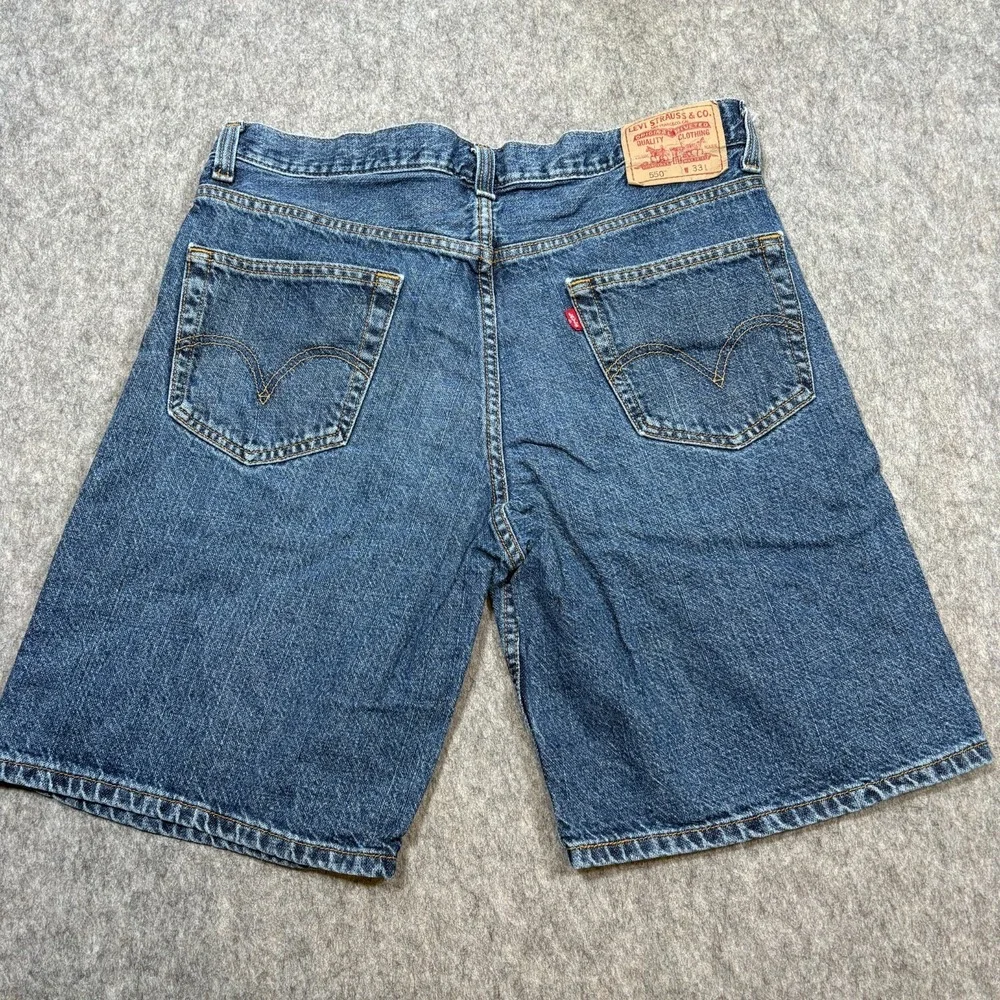 Levi's 500 Jean Shorts Men's Size 33 Dark Wash Blue Denim Mid Rise Travel Casual